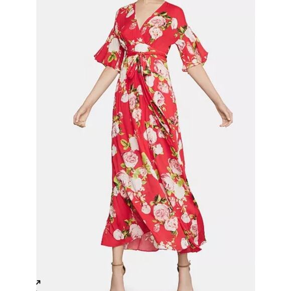 BCBGMAXAZRIA Red Floral Maxi Dress XXS Boho Summer Wedding Guest - Picture 1 of 10